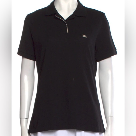 BURBERRY LONDON BLACK POLO WITH CHECK PLACKET EMBROIDERED WHITE LOGO SHIRT - Picture 12 of 16